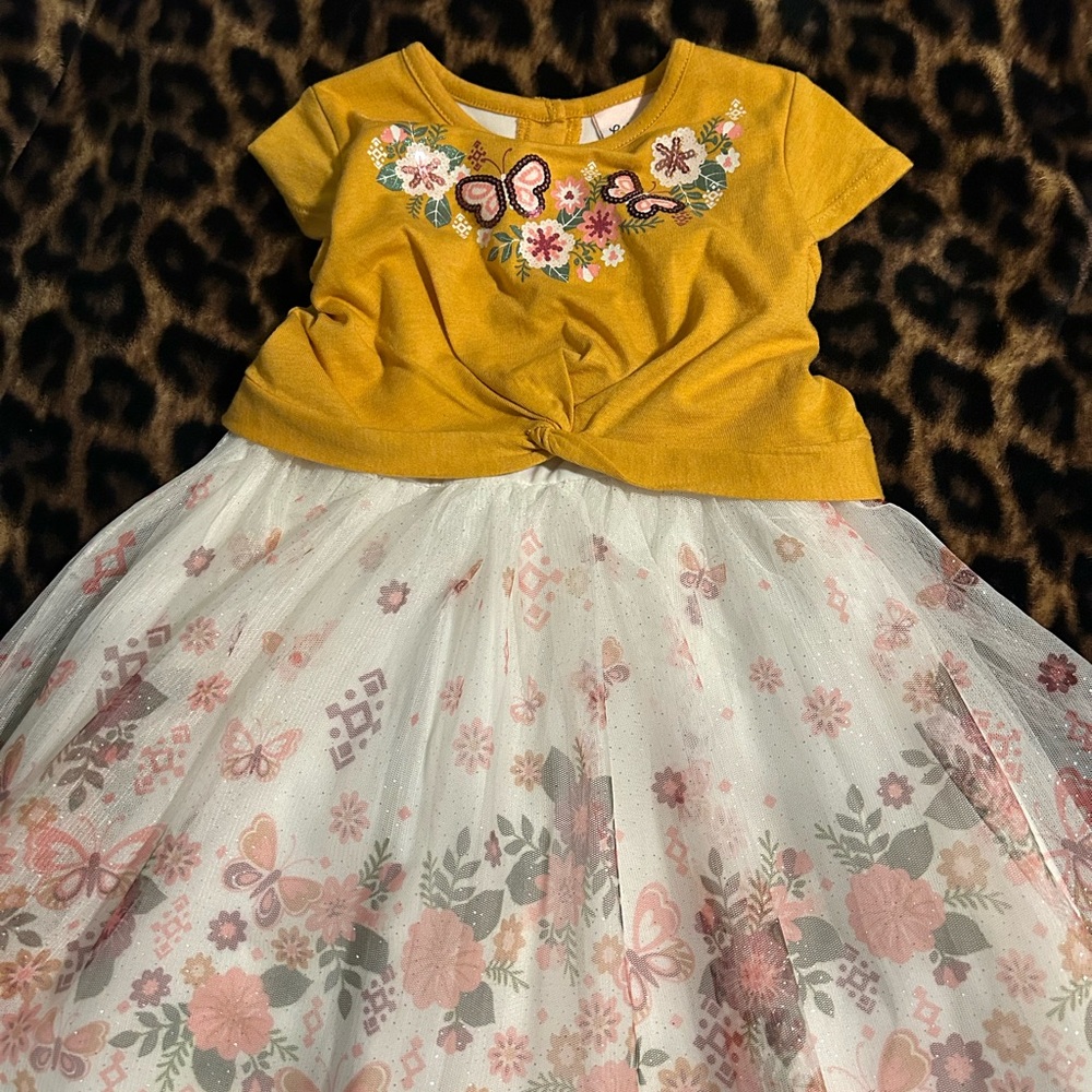 Yellow Floral Embroidered Kids Dress